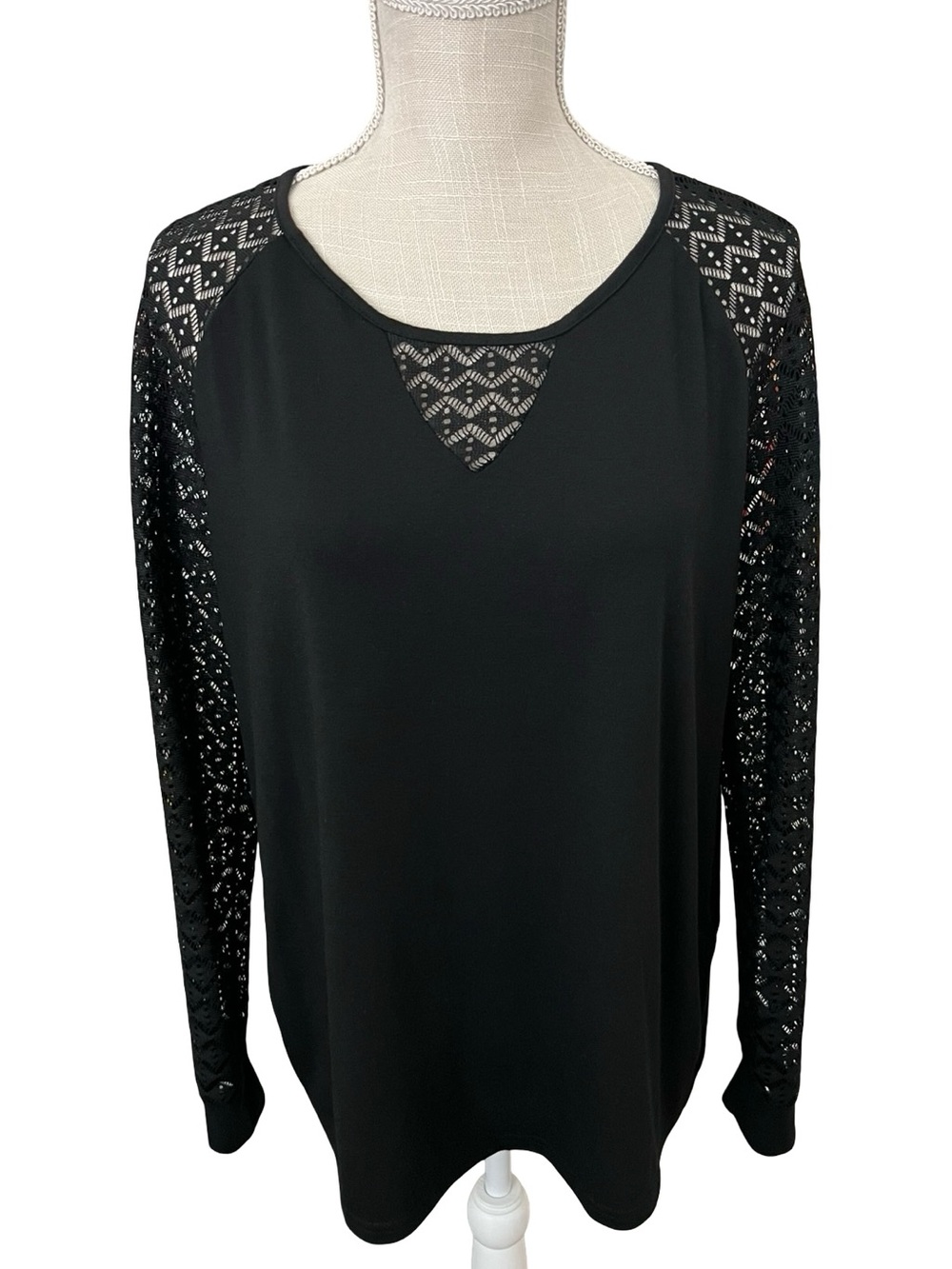 SHEIN Black Lace-Detail Long Sleeve Top